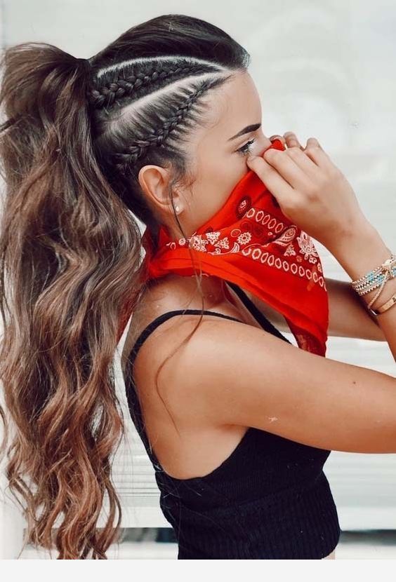 Cool braids and ponytail and a red scarf | Cool braid hairstyles .