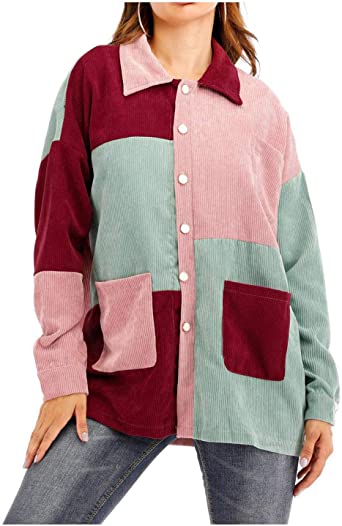 Amazon.com: SCOFEEL Women's Color Block Corduroy Jacket Coat .