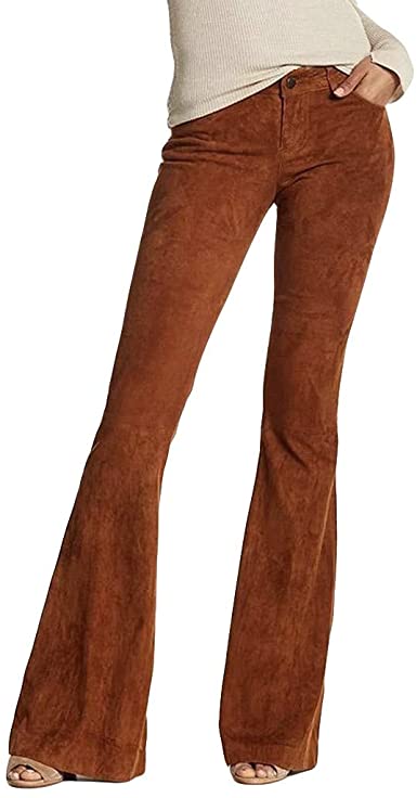 Toimothcn Women's Suede/Corduroy Bell Bottom Flare Trousers High .