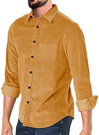 Enjoybuy Mens Corduroy Shirt Regular Fit Long Sleeve Vintage .