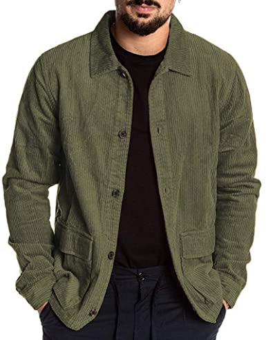 Amazon.com: Men's Vintage Solid Color Corduroy Shirts Casual Long .
