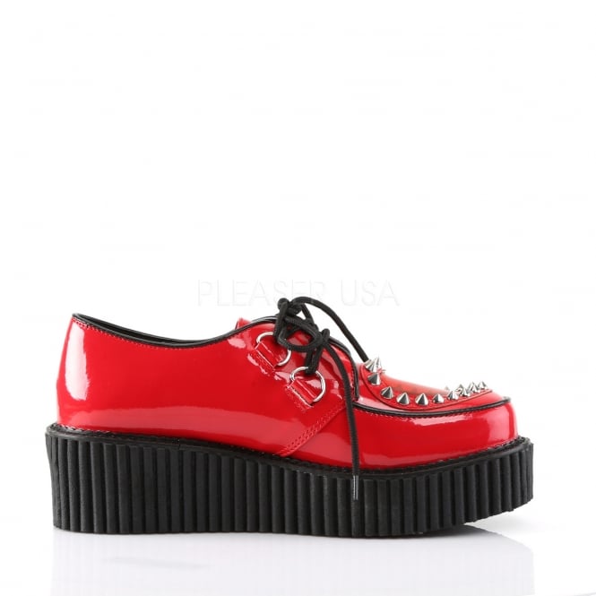 Demonia Creepers 108 Ladies Shoes Red Patent Low Sole Heart Stud .