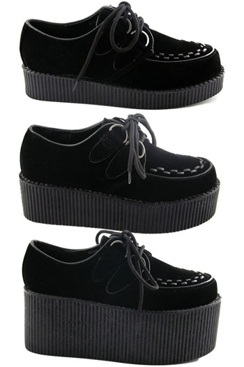 Womens Black Platform Lace Up Ladies Flats Creepers Punk Goth .