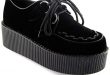 New Womens Platform LACE UP Double Creepers Goth Punk Shoes, Black .
