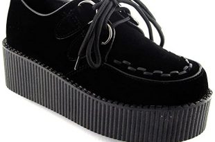 New Womens Platform LACE UP Double Creepers Goth Punk Shoes, Black .