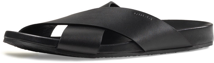 Gucci Leather Crossover Sandal Black, $480 | Neiman Marcus | Lookast