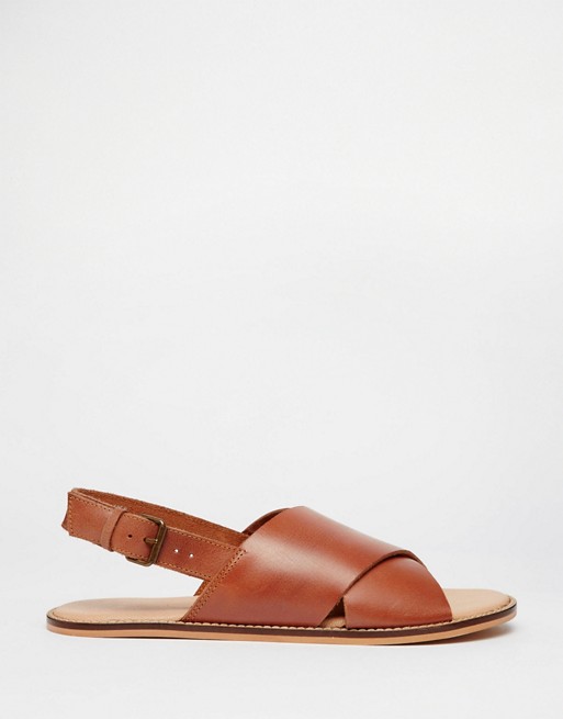 ASOS Sandals in Tan Leather With Cross Over Strap | AS