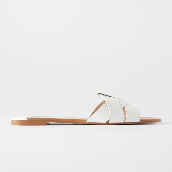 Zara Shoes | White Leather Crossover Sandals | Poshma