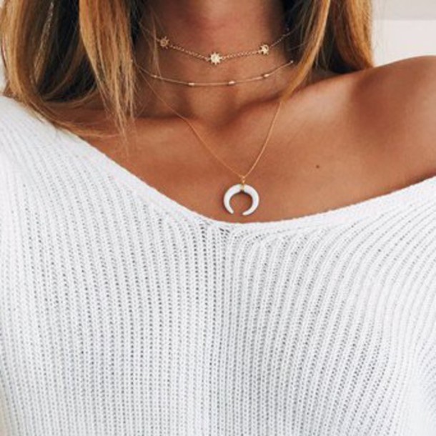 jewels, necklace, gold, choker necklace, cute, chain, stars, moon .