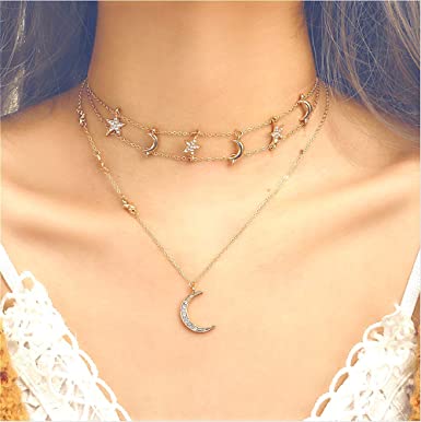 Amazon.com: Cathercing Boho Layered Moon Star Choker Necklaces .