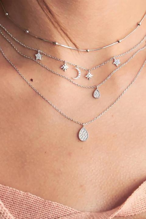 Noa Cute Boho Moon and Star Layered Necklace in Silver – MyBodiA