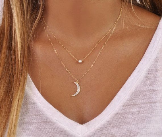 50 Cute Layered Necklace | Gold moon necklace, Delicate layered .