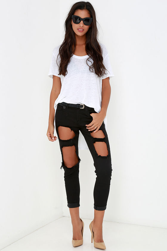 Boyfriend Jeans - Black Pants - Destroyed Jeans - $62.