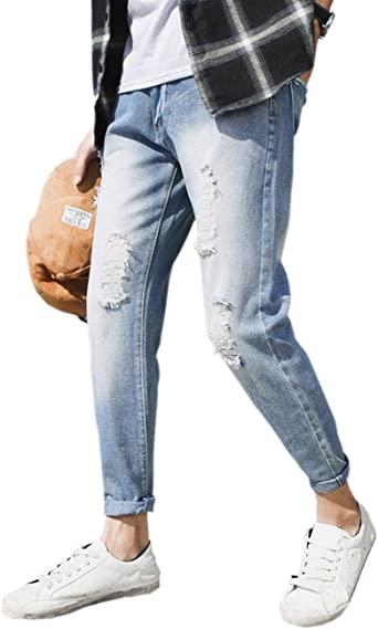 Lakerui Men's Loose Fit Destroyed Jeans Skinny Holes Ripped Denim .