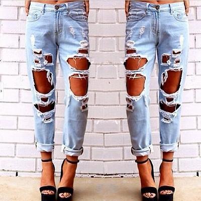 2020 Fashion Womens Destroyed Jeans Ripped Distressed Denim Pants .