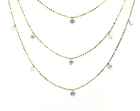 necklaces, diamond necklaces, 14k yellow gold triple layer pierced .