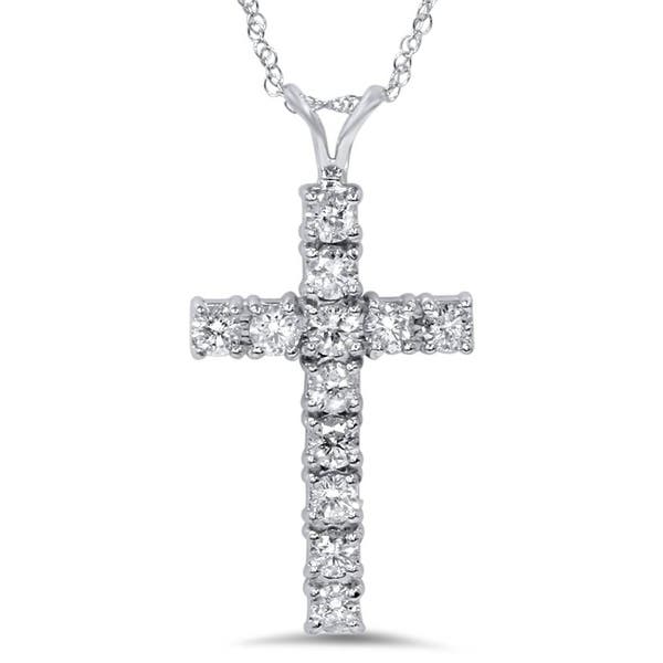 Shop 14k White Gold 1ct TDW Diamond Cross Necklace - On Sale .