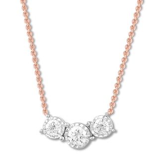 Three-Stone Diamond Necklace 1/4 ct tw Round-cut 10K Rose Gold .