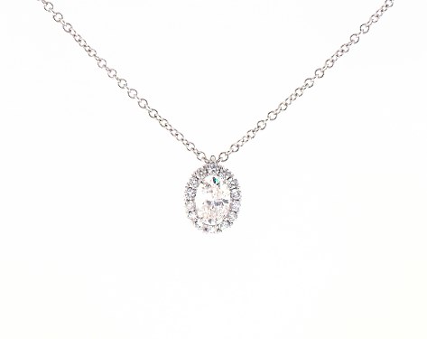 necklaces, diamond necklaces, 18k white gold halo oval diamond .