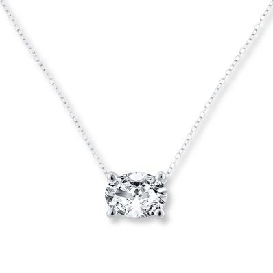 Diamond Solitaire Necklace 1 carat Oval 14K White Gold | Solitaire .