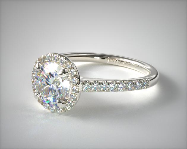 Pave Halo and Shank Diamond Engagement Ring (Round) | 14K .