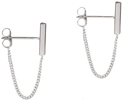 Amazon.com: Minimalist Bar Earrings with Chain Dangle Earrings 925 .