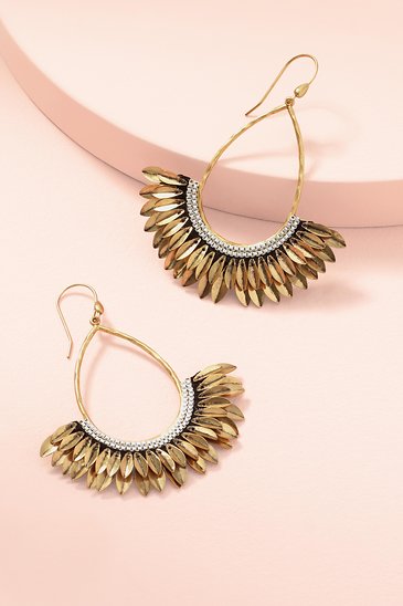 Gold Metal Feather and Chain Pegasus Statement Earrings | Stella .
