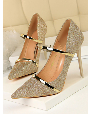 New Deals on Milanoo Glitter Gold Prom Heels Sparkly Pointed Toe .