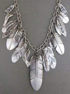 Sterling Silver Feather Necklace - Native American Silver Feather .