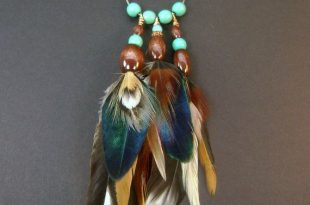 Real feather necklace - Copper feather pendant necklace - Peacock .