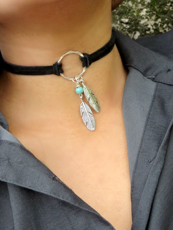 Choker Necklace Suede Choker Necklace Bohemian Feather | Etsy .