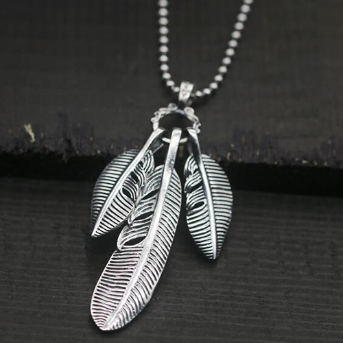 Men's Sterling Silver Three Feathers Necklace - Jewelry1000.c