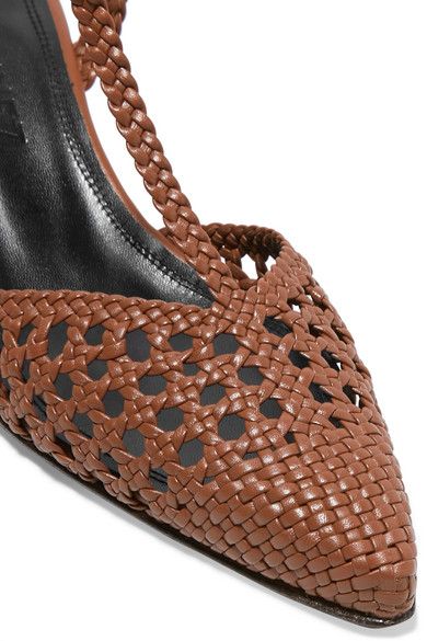 Tan Flamenco metal-trimmed woven leather pumps | Souliers Martinez .