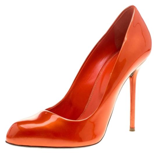 Sergio Rossi Orange Patent Leather Flamenco Pumps Size EU 38 .