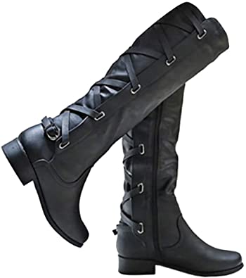 Amazon.com | Syktkmx Womens Winter Knee High Boots Lace Up Flat .