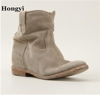 Women Ankle Boots Suede Autumn Shoes Flat Nubuck Leather Retro .