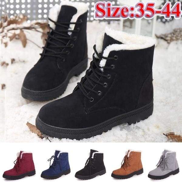 Ladies Winter Warm Fur Lined Casual Ankle Snow Boots Women Flat .