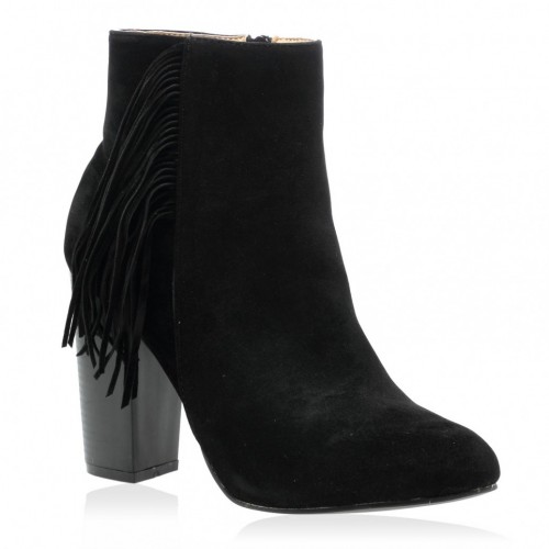 Jaimie Fringed Boots in Black Faux Suede Ankle Boots For Ladies .