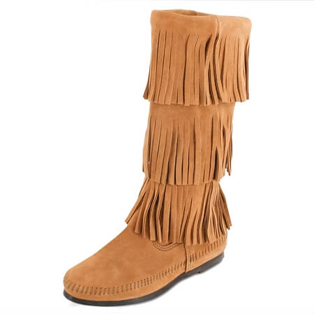 Women's 3 Layer Fringe Calf High Boot - Taupe Sue