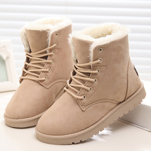 Women Boots Winter Warm Snow Boots Women Botas Mujer Lace Up Fur .