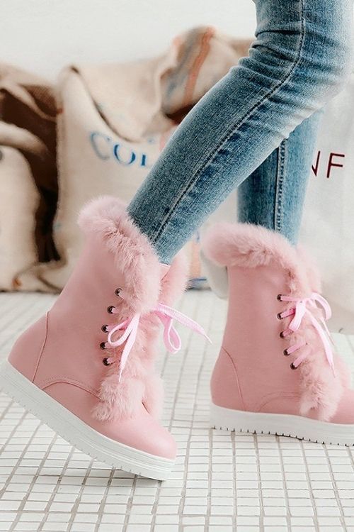 Women's Cute Pink Fur Trim Winter Boots - Just Pink About It .