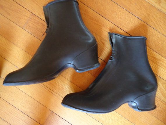 Women's vintage black rubber overshoes galoshes rain by RetroSewCo .