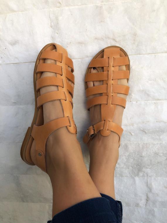 Gladiator Sandals Women Leather Sandals Greek Sandals Brown | Et