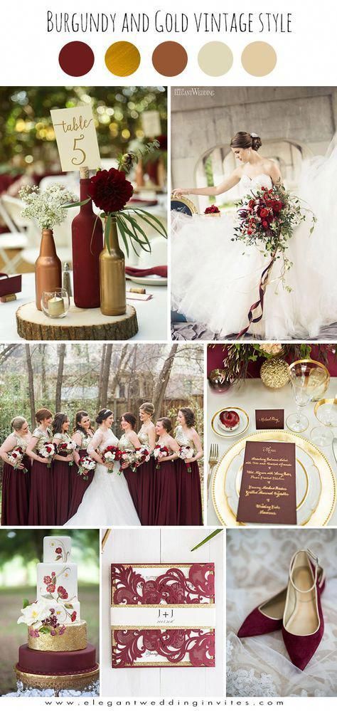 burgundy and gold glamorous vintage wedding color ideas | Red gold .