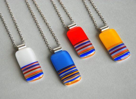 Summer Stripes Fused Glass Pendant Artisan by pennyglassgirl .