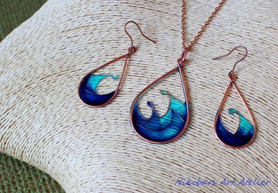 Blue Stained Glass Jewelry Copper Resin by NikibarsNatureArt .