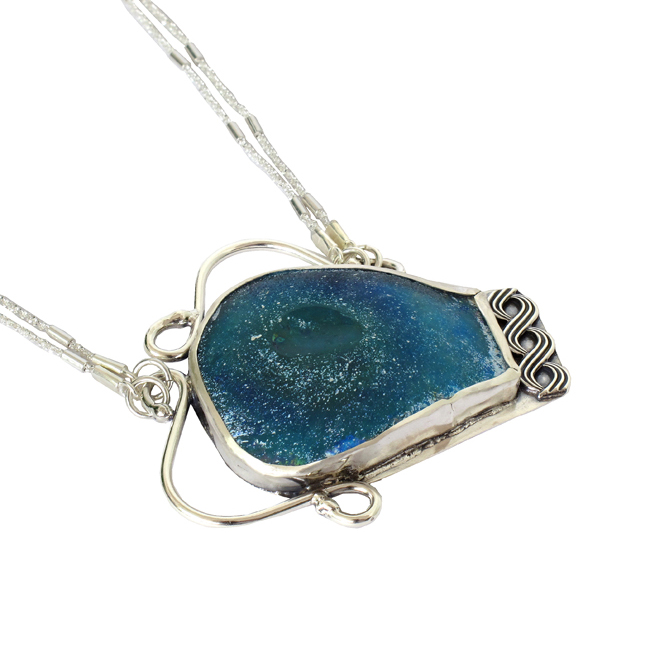 Adorable Handmade Ancient Roman Glass Necklace in 925 Silv