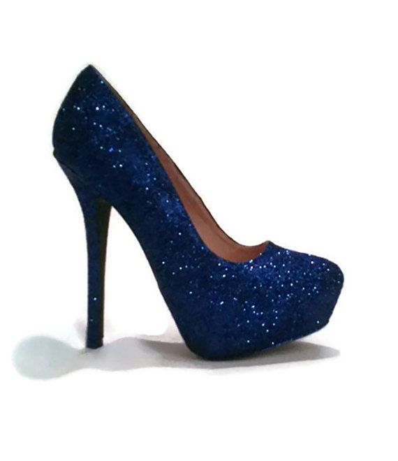 Glitter Heels / Royal Blue Glitter Heels / Wedding Shoes / Sparkle .