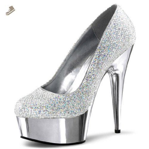 Sparkling Silver Glitter Pumps with Silver Chrome 6 Inch Heels and .