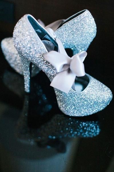 Sparkly Cinderella Blue glitter heels! Light Blue Satin Ribbon .
